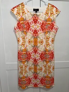 RNStudio Floral Sheath Dress in Coral and Yellow. Size-8